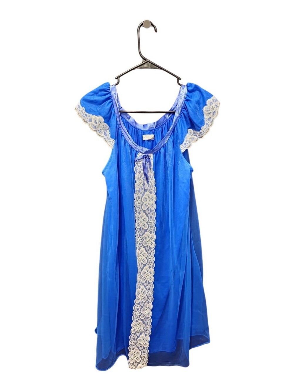 VTG Erica Loren New York Blue Nylon Lace Nightgown Whimsical Retro Cottage Large